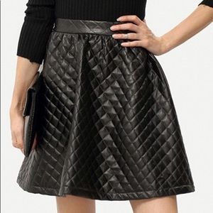 Black Faux Leather Skater Skirt - Quilted Facade